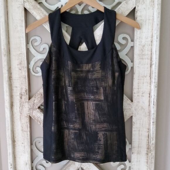 Xersion Women's Fitted Halter Tank Top in Black Gold Shimmer Size Medium - Picture 1 of 8